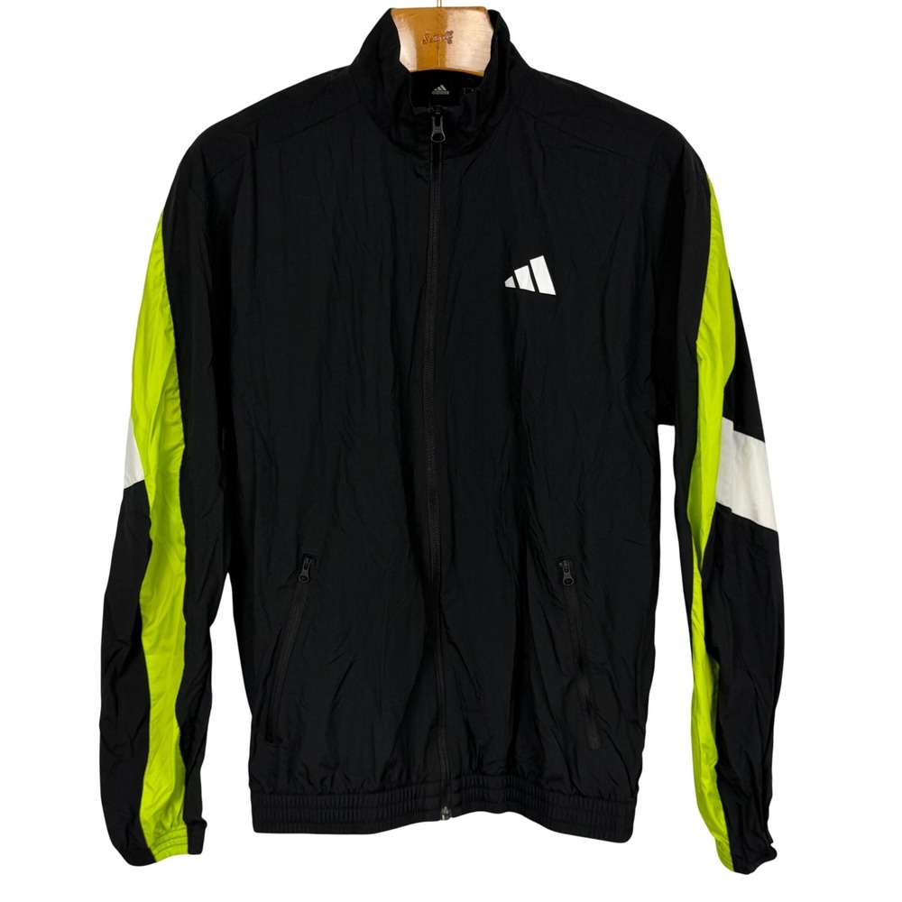 Adidas Men's Small Black Neon Colorblock Windbreaker Track Jacket Full Zip